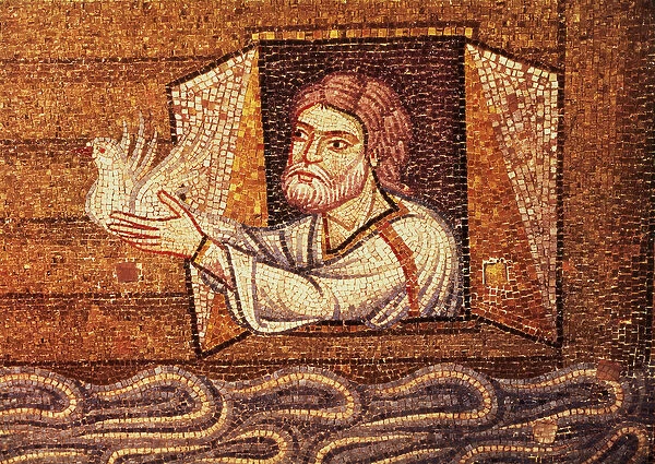 The Flood, from the Atrium, detail of Noah releasing the white dove (mosaic)