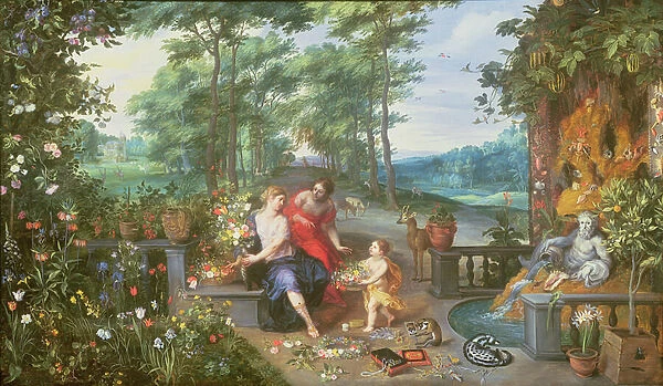 Flora and Nymphs in a Garden (oil on panel)