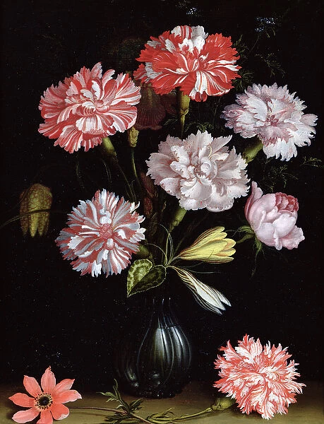 Floral Study: Carnations in a Vase (oil on panel)