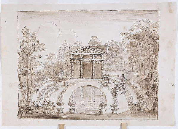 Floral temple and round pool, 1730-33 (pen & brown wash over pencil on paper)