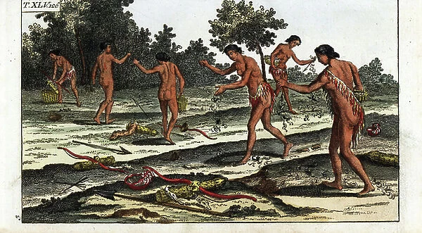 Florida Indian women sparing their hair cuts on the graves of the men of their tribe - Strong water extracted from the Encyclopedia of Natural History: Humanite, by Gottlieb Tobias Wilhelm (1758-1811)