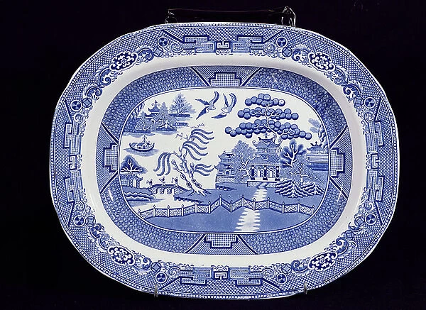 Flow blue platter, late 19th century