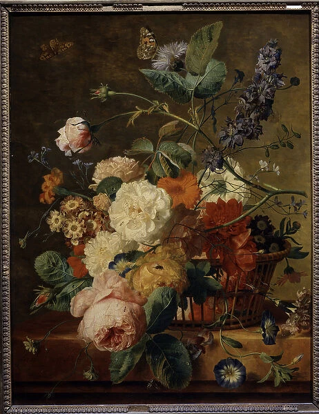 Flower basket with butterflies. Painting by Jan Van Huysum (1682-1749) Ec. Hol