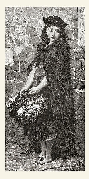 Flower Girl after a work by Gustave Dore. From Life and Reminiscences of Gustave Dore, published 1885
