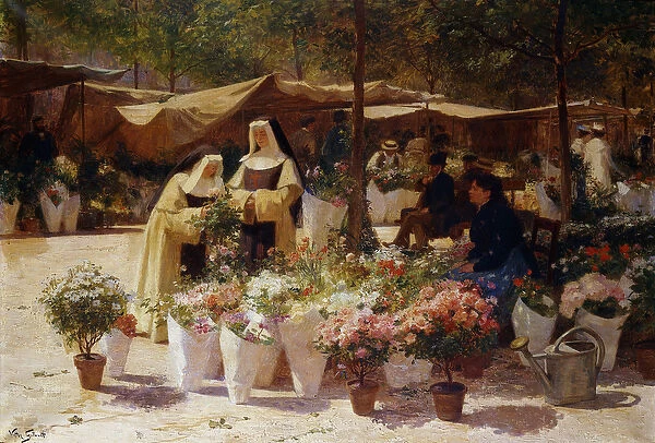 The Flower Market, (oil on canvas)