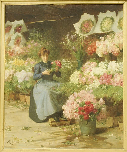 Flower Seller in front of the Madeleine Church (oil on canvas)