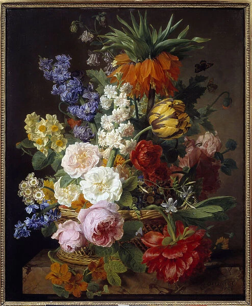 Flowers in a Basket Painting by Jan Frans Van Dael (1764-1840) 1806 Sun