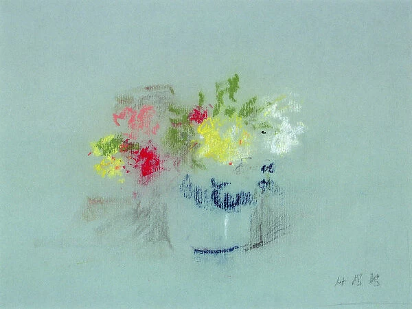 Flowers in a Blue and White Jar