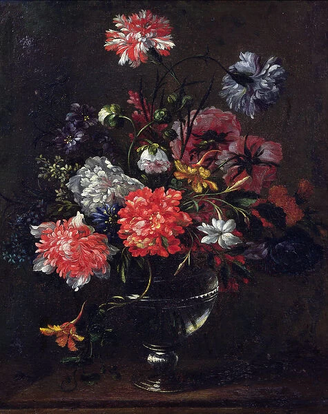 Flowers in a Glass Vase (oil on canvas)