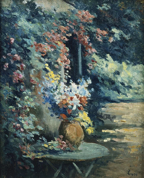 Flowers in a Landscape; Bouquet de Fleurs dans un Paysage, (oil on canvas)