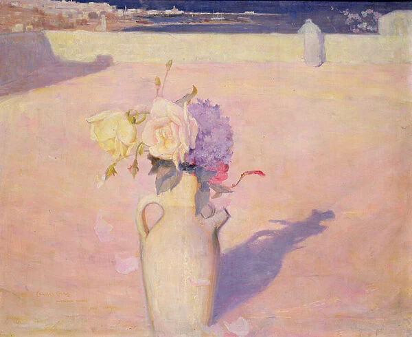 Flowers in a Vase against a background of Mustapha, Algiers, 1891