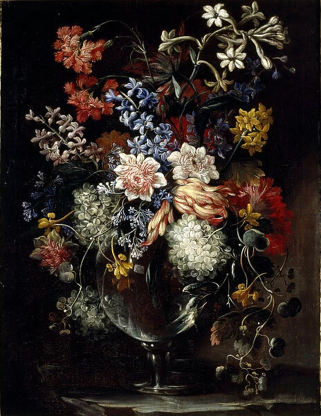 Flowers in a vase on a ledge, 17th century (oil on canvas)