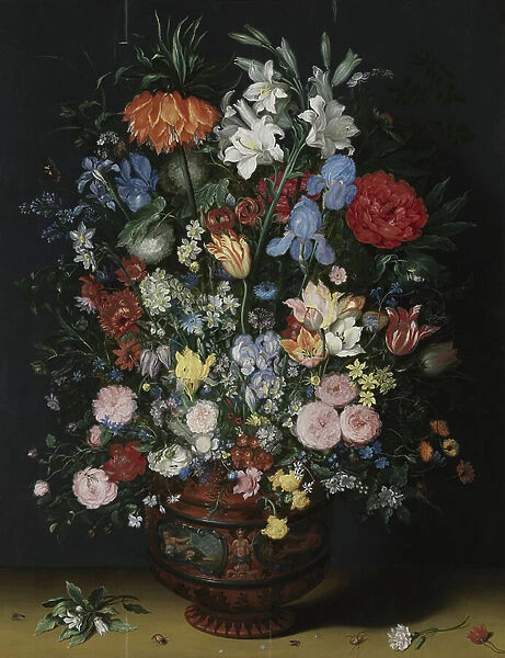Flowers in a vase (oil on panel)