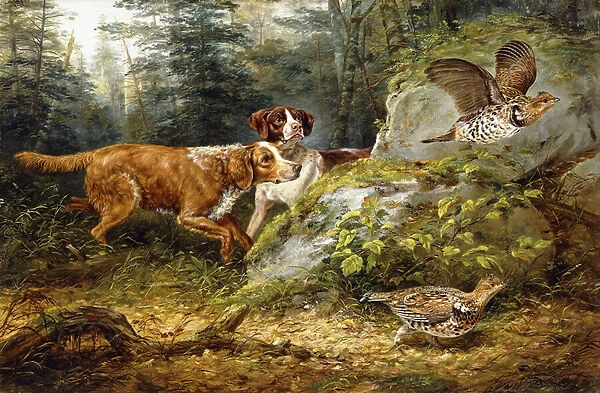 Flushed: Ruffed Grouse Shooting, 1857 (oil on canvas)