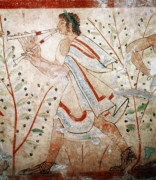 A flute player. Detail of a fresco, 5th century BC