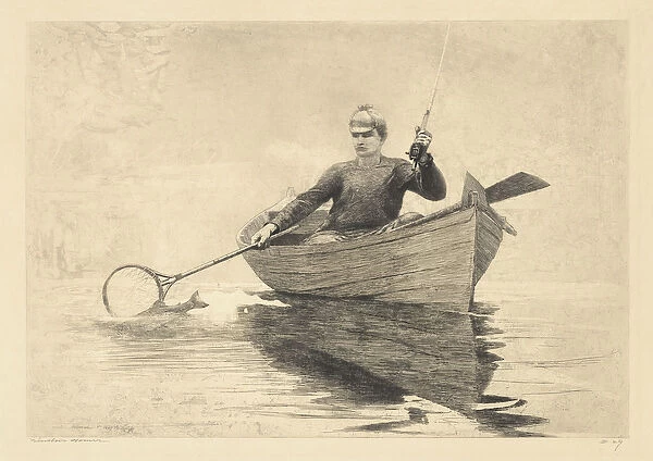 Fly Fishing, Saranac Lake, 1889 (etching & aquatint on beige wove paper)
