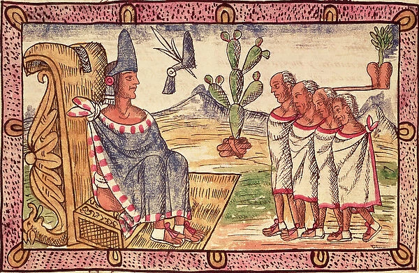 Fol. 156v Montezuma II (1466-1520) and his envoys to the Spanish conquerors, 1579 (vellum)