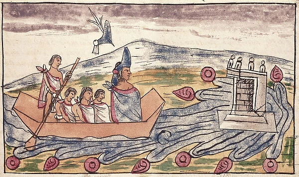 Fol. 192v Montezuma II (1466-1520) leaving rapidly after hearing of the landing of the Spanish