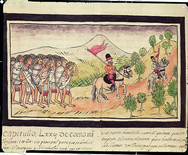 Fol. 204v The Totonac Indians Helping the Conquistadors to Transport Materials, 1579