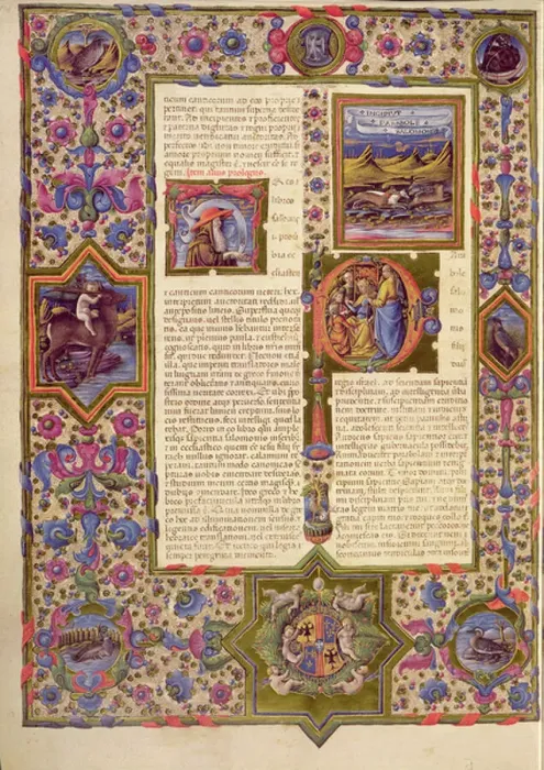 Framed Print : Fol. 280r Opening of the Chapter of Ecclesiasticus, from the Borso d Este Bible. Vol 1 (vellum)