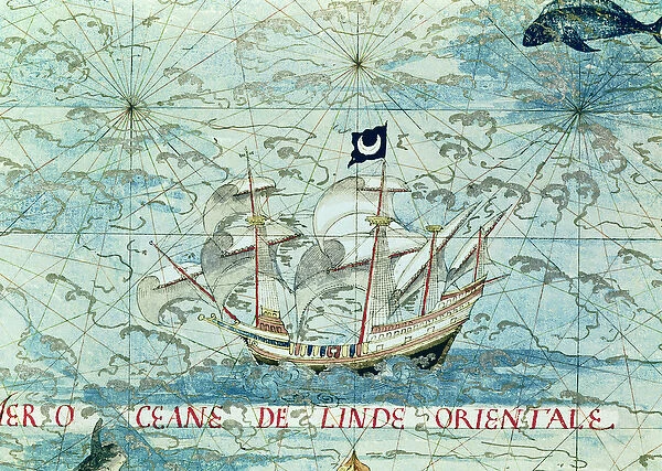Fol. 36v A Caravel, from Cosmographie Universelle, 1555 (w  /  c on paper)