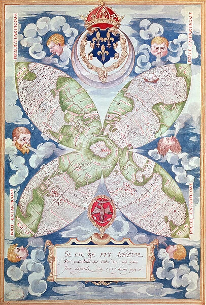Fol. 7v Map of the North Pole, from Cosmographie Universelle, 1555 (w  /  c