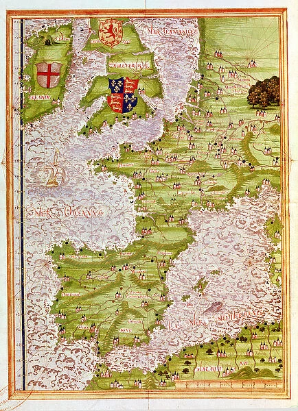 Fol. 9v Map of Western Europe, from Cosmographie Universelle, 1555 (w  /  c