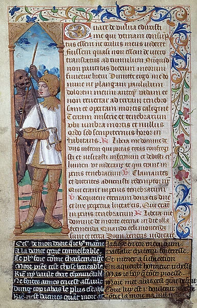 fol.78v, Death leading a soldier, from 'Heures a l'Usage de Rome' (vellum)