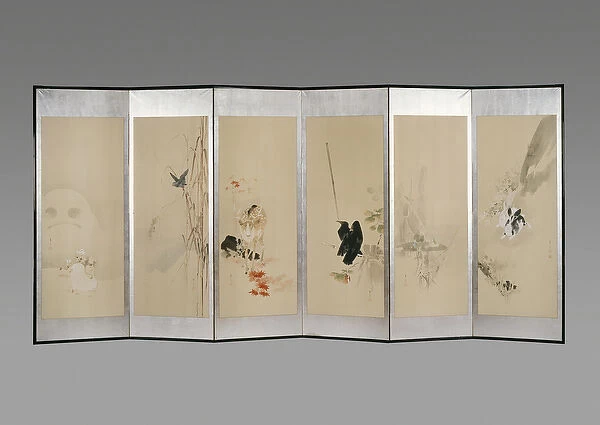 Folding screen: Flowers of the Twelve Months, c. 1900 (ink & colour on paper)