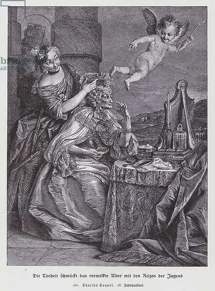 Folly Embellishes Withered Old Age with the Adornments of Youth, 18th Century (litho)