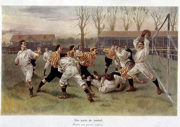 A football game - from an English engraving, 1890, A. D