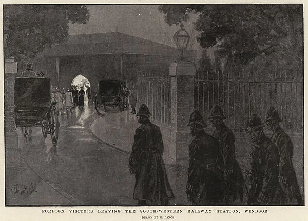 Foreign Visitors leaving the South-Western Railway Station, Windsor (engraving)