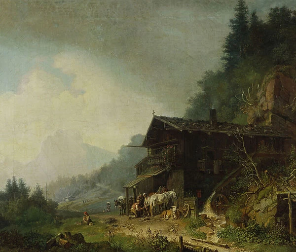 A Forge in the Bavarian Alps (oil on canvas)
