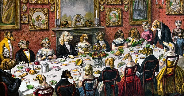 Formal Dinner Party for Dogs, 1893 (engraving)