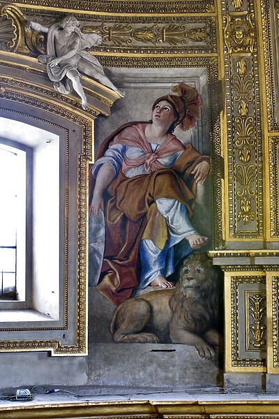 The Fortitude with a lion, one of the six female allegorical figure representing Virtues, 1622-28 (fresco)