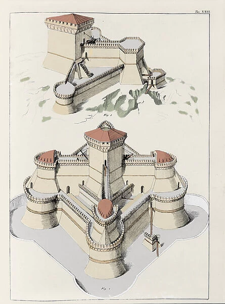 Fortresses built by the defense from all sides - Plate by Francesco di Giorgio Martini (1439-1502) taken from a trade in civil and military architecture