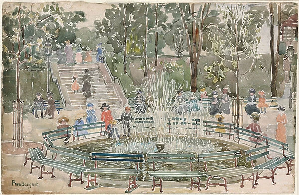 Fountain, Central Park (watercolour and pencil on paper)