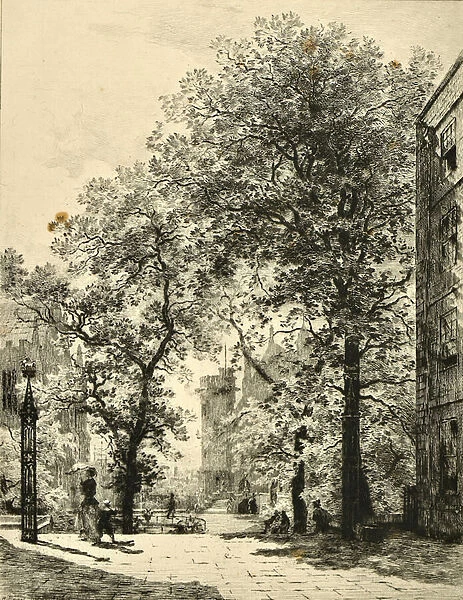 Fountain Court, Temple (etching)