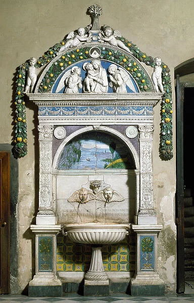 Fountain with a high relief in marble and terracotta, 1498