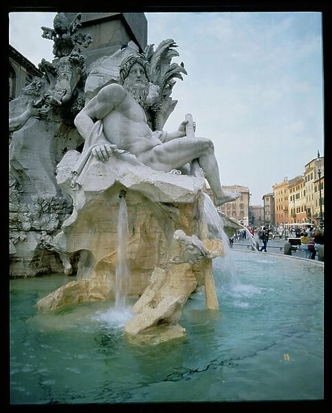 The Fountain of the Four Rivers by Gianlorenzo Bernini (1598-1680), 1648-51 (granite, marble and travertine) (detail) (see also 28405)