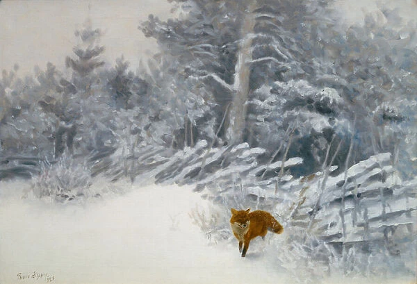 A Fox in Winter Woods, 1928 (oil on canvas)
