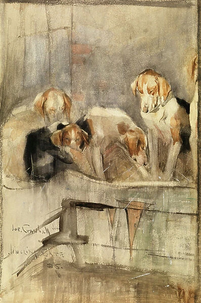 Foxhounds - Jingling Gate, 1886 (w / c with bodycolour on paper)
