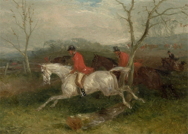 Foxhunting: Coming to a Fence (Full Cry) (oil on millboard)