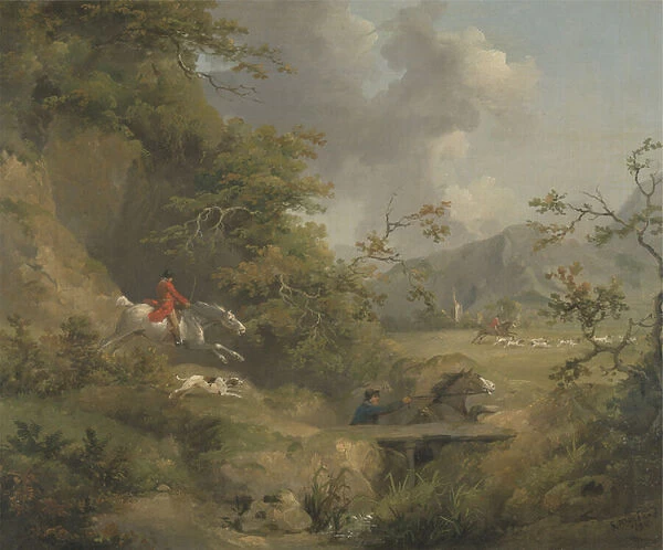 Foxhunting in Hilly Country (oil on canvas)