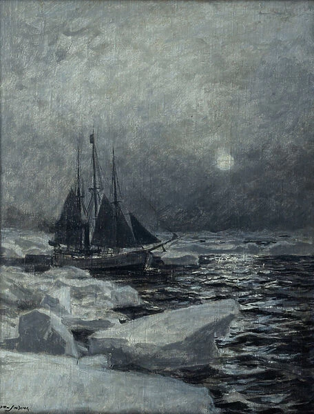 Fram in the Arctic Ocean (oil on canvas)