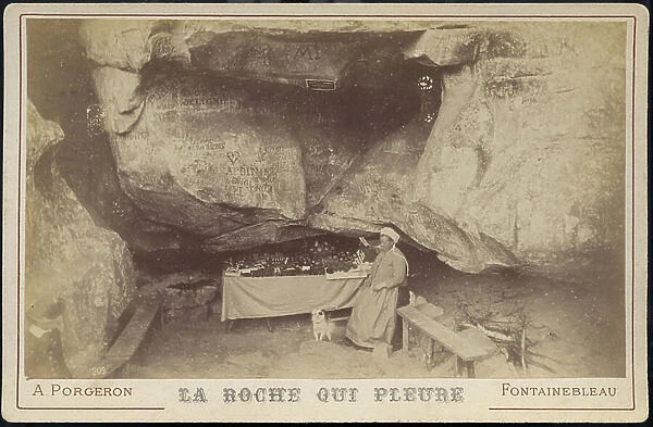 France, Ile-de-France, Seine-et-Marne (77), Fontainebleau: In the forest of Fontainebleau, the famous cave the rock crying, 1880