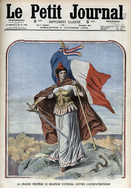 France (Marianne) protects the national flag against anti-patriotism - '