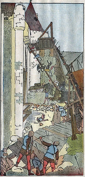 France in the Middle Ages: attack of a lords castle by soldiers. in 'Histoire de France learned by image and direct observation. Preparatory Course and First Year of Elements Course. 'GUESSING - TOURSEL