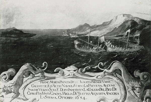Francesco Morosini (1618-94) in an Incident off Cyprus, 1654 (oil on canvas) (b  /  w photo)