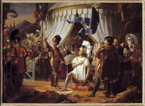 Francis I of France requesting to be knighted by the Chevalier Bayard after victory at